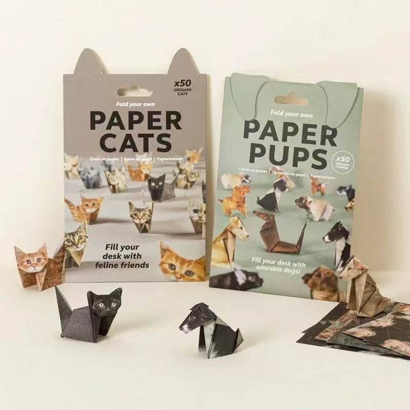 New DIY Paper Cats &amp; Dogs Origami Folding Animal Craft Kit with Boxed Packaging-50pcs