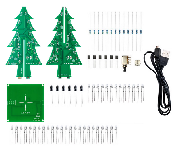 50set DIY Electronics Kit 3D Christmas Tree Soldering Practice Electronic Science Assembly Kit 3 Color Flashing LED