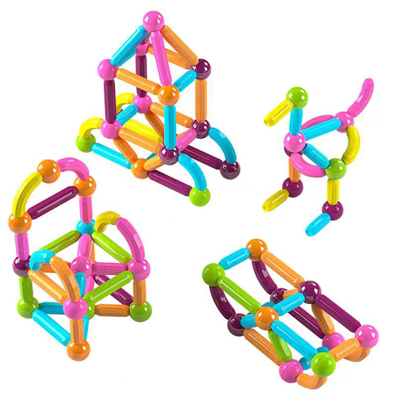 DIY 3D Kids Creative Educational Toy Assembly Building Game Magnet Stick Toys Magnet Rods 64pcs Magnetic Building Blocks