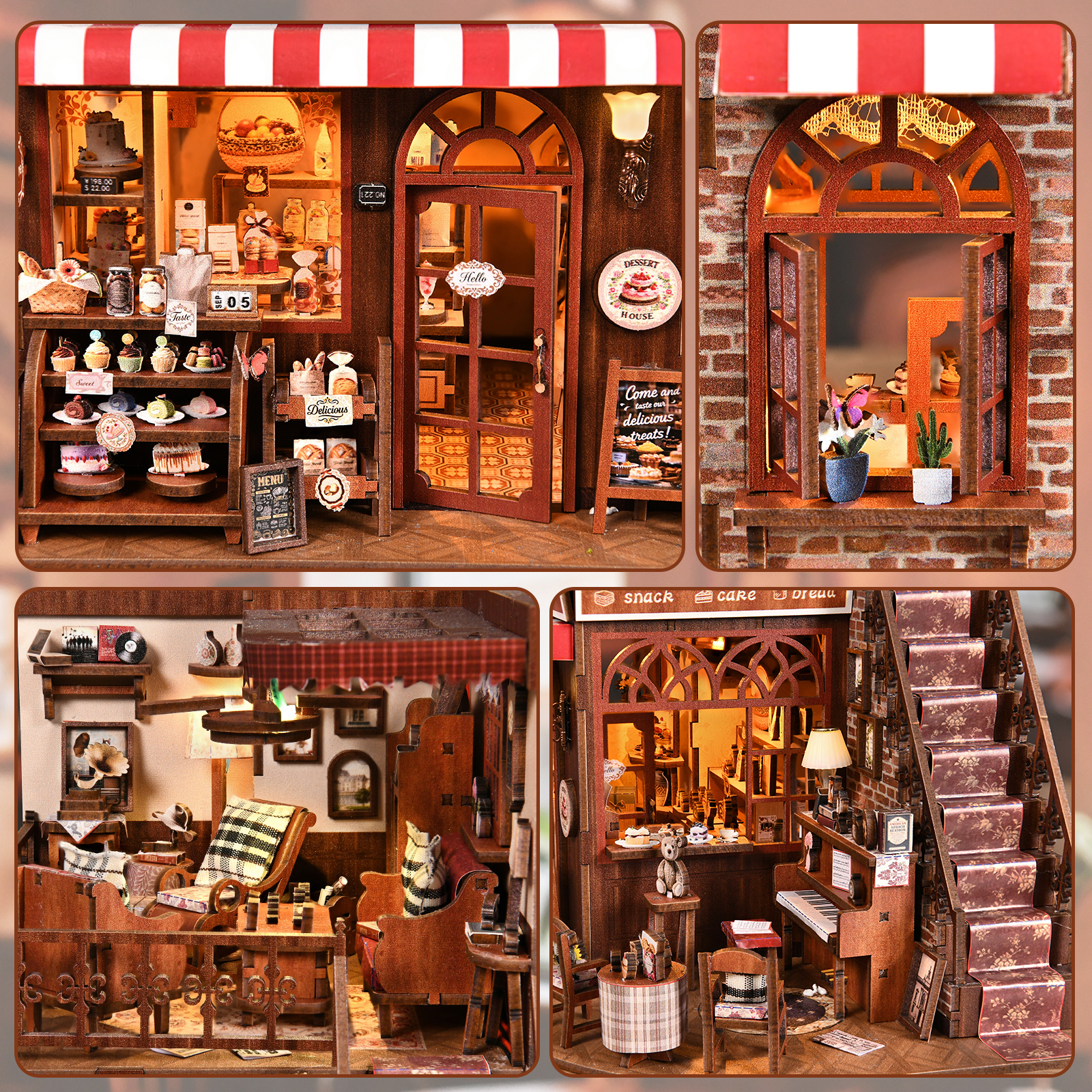 Sweet Corner Cottage Eco-friendly Luxury Wooden Book Nook Kit 3D Puzzle DIY Miniature House Home Decor As a Birthday Gift