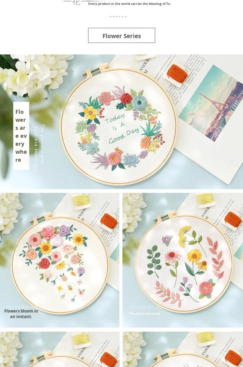 Diy Cross Stitch Hand Embroidery Kit Sets Flower for Beginner Handmade Linen Gift DIY Kit