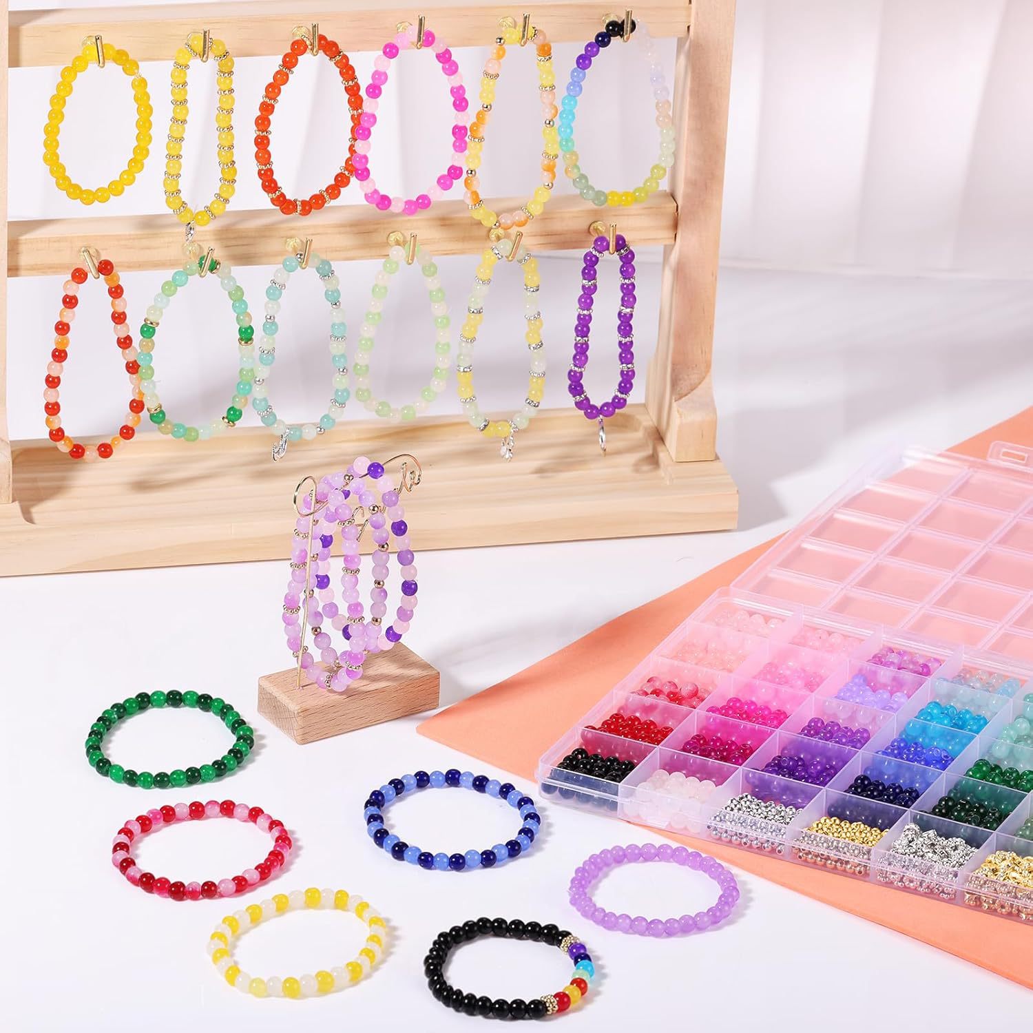 6mm 34 Color 1435 Pcs Round Glass Beads Bracelet Suit DIY Beads Set for Earrings Crafts Jewelry Making Kit for Girls Wholesale