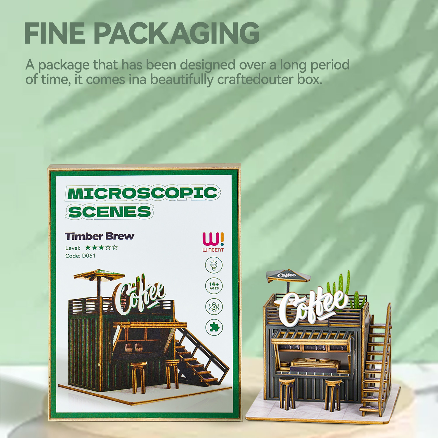 Wincent Factory UV Print Wood Mini Coffee Shop Models DIY Miniature Doll House Building Model Kits Sets