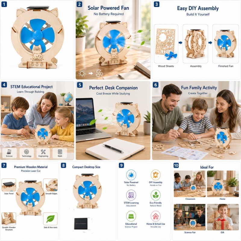 DIY Wooden Fan Kit Detailed View