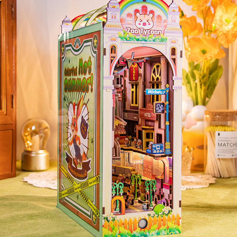 Colorful Printed Cartoon Animal DIY Miniature Kit 3D Wooden Book Nook Tools Included Parent Child Activity Bookshelf Puzzle