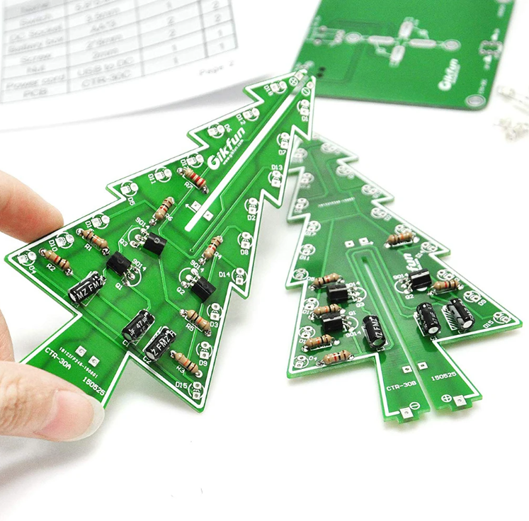 50set DIY Electronics Kit 3D Christmas Tree Soldering Practice Electronic Science Assembly Kit 3 Color Flashing LED