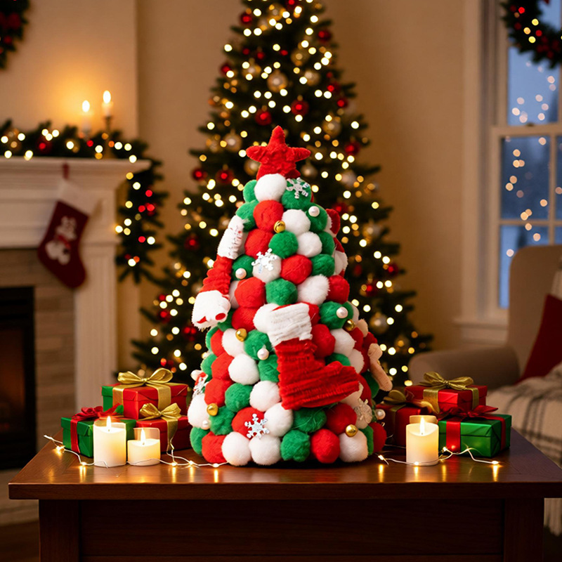 DIY Pompom Twist Stick Light-Up Christmas Tree Decoration Kit