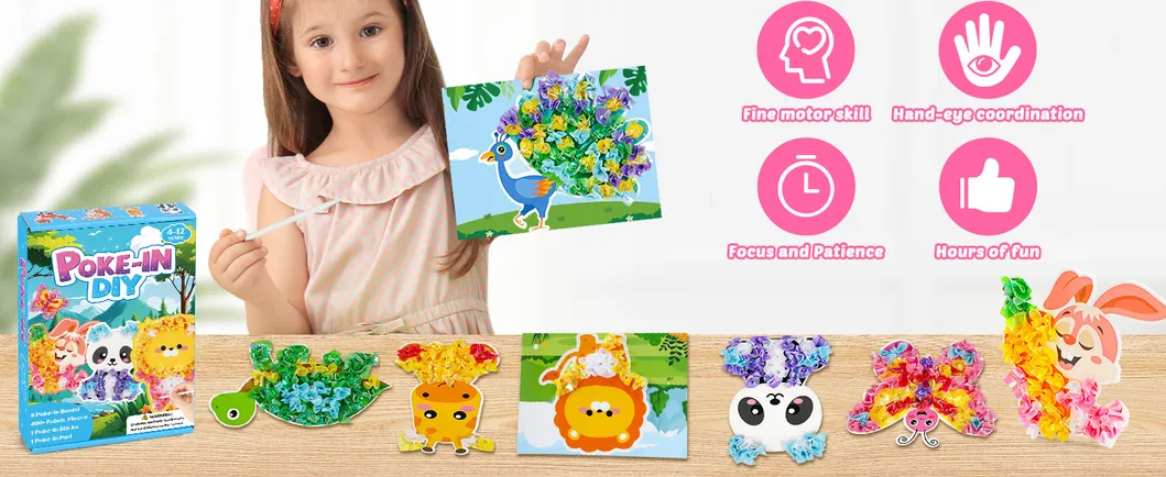 Poke-in Craft and Art Kit for Kids Animal Theme No-Mess Fabric Sewing Art
