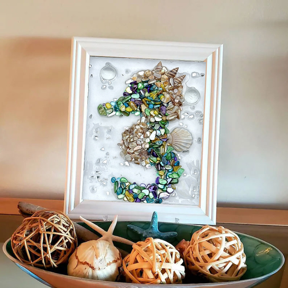 Hot Sale Shell Mosaic Glass Painting Kit Diy Handmade Arts and Crafts Decorative Frame Diy Resin Art Painting Kit Wooden Frame