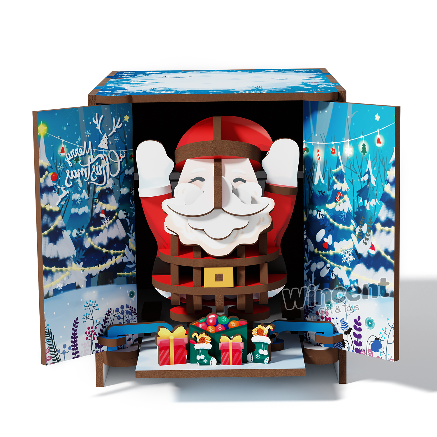 Wincent Christmas Santa Claus 3D Wooden Puzzle Music Box DIY Model Kit Assembly Toy Kids Adult Xmas Gift Home Decoration