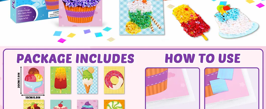 Poke-in Art Kit for Kid Dessert Cake Theme No-Mess Fabric Sewing Art