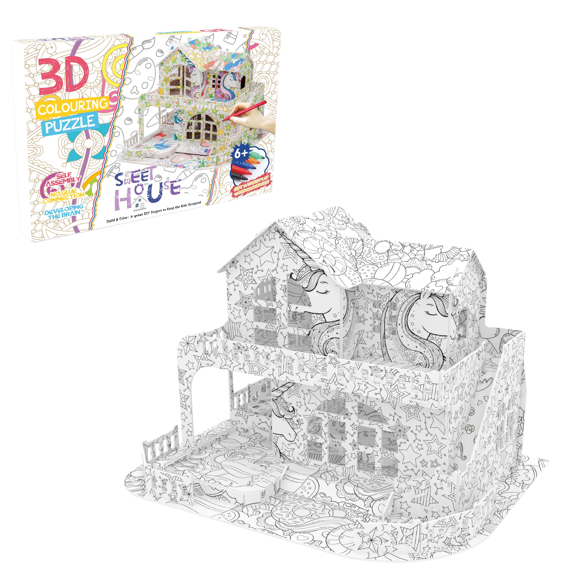 Nosto Customized Cartoon Toy Kit Handmade Paper Education Home Decoration Exercise Kids' Graffiti Ability DIY Color 3D Puzzles
