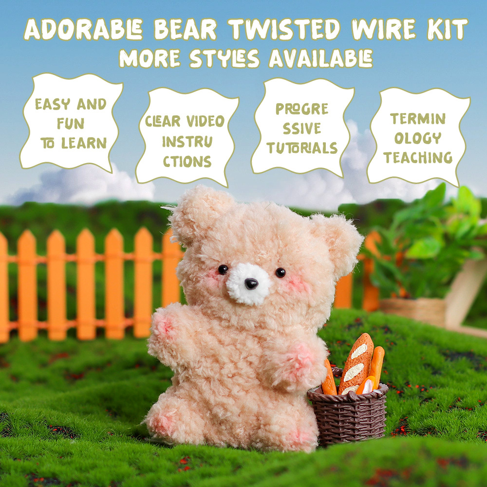 Exclusive New Handmade Cartoon Style DIY Soft Velvet Bear Pendant Set Educational Textile Fabric Crafts Kit Doll Twist Stick