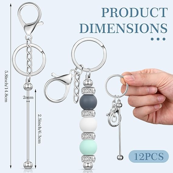 High End Beadable Keychain Set DIY Blank Metal Keyring Bars Premium Silicone Beads Jewelry Making Kit for Professional Craft
