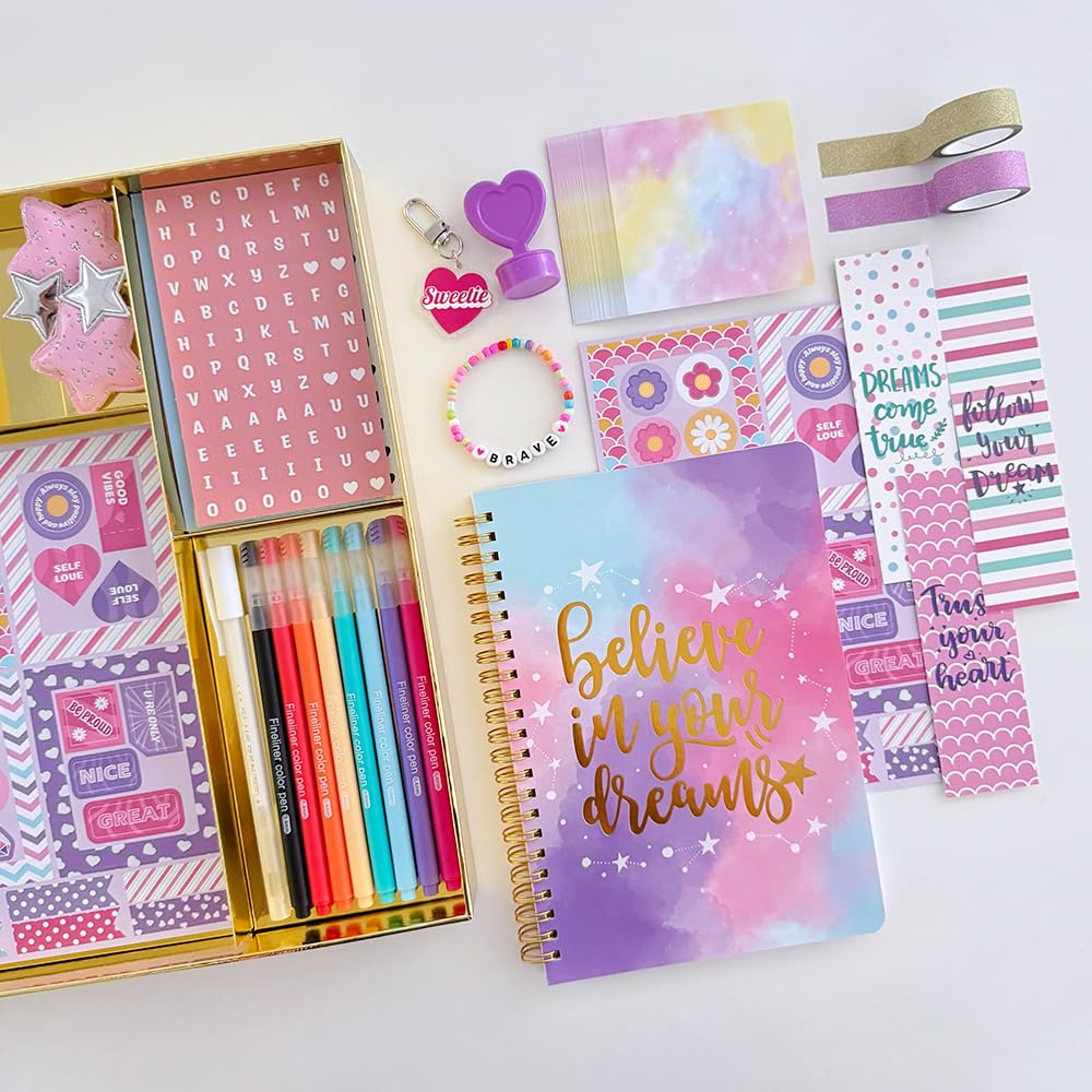 Custom Printed DIY Journal Kit Teenage Girl Birthday Gift Notebook Scrapbook Box Diary Set for Kids Students Graduation &amp; Party