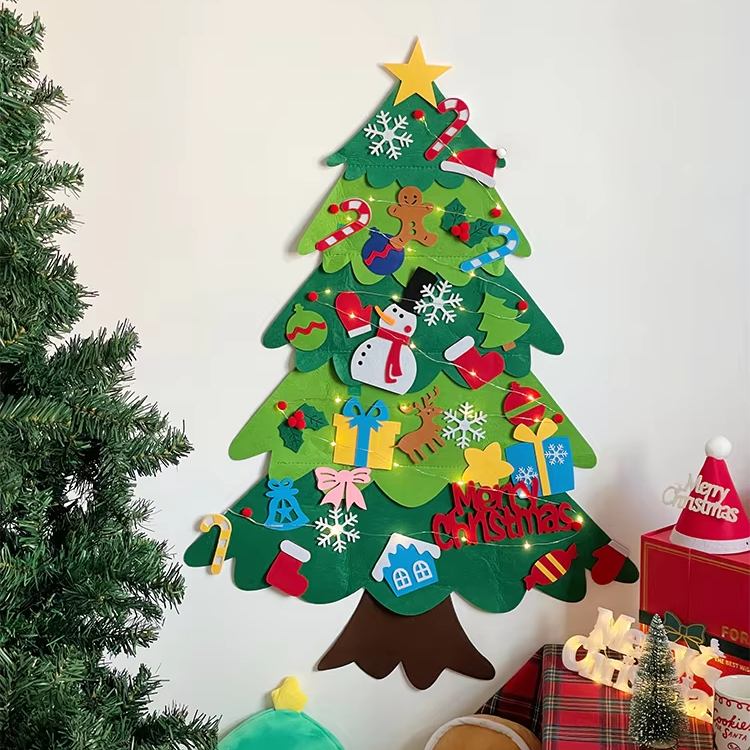 DIY 3D Felt Craft Kits Handmade Artificial Christmas Tree Set Kids Home Decoration with Merry Christmas Ornaments!