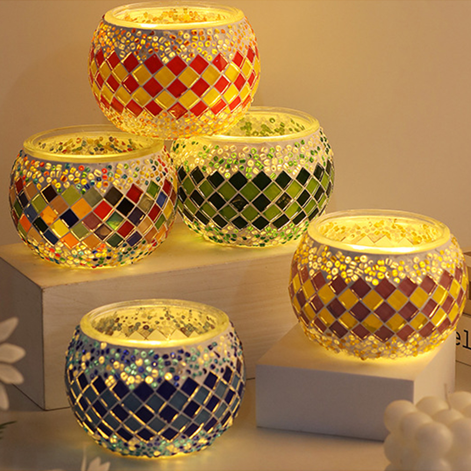 DIY Activity Boys &amp; Girls Craft Kits High Quality Children's Funny Turkish Mosaic Glass DIY Candle Holder Making Kit