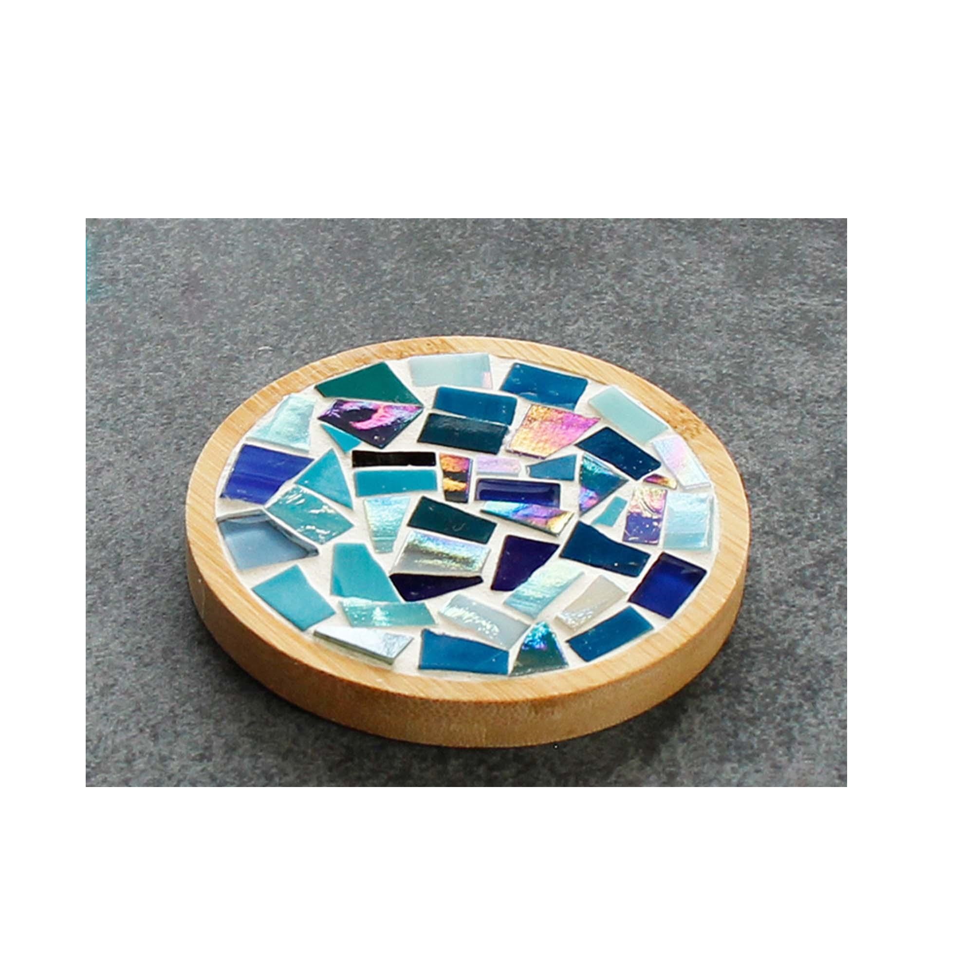 Glass Mosaic Tiles Mixed Colors Mosaic Glass Pieces DIY Crafts Mosaic Kit with Wooden Coaster for Cheap Price