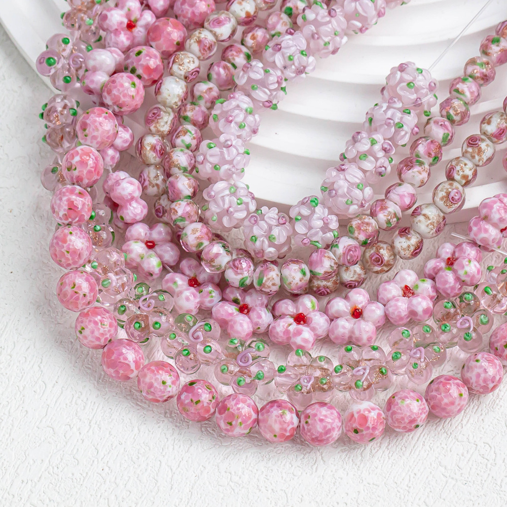 Pink Flower Glass Beads DIY Jewelry Making Kit Hydrangea Rose Beads for Bracelets Pendant Charms Handmade Craft Accessories