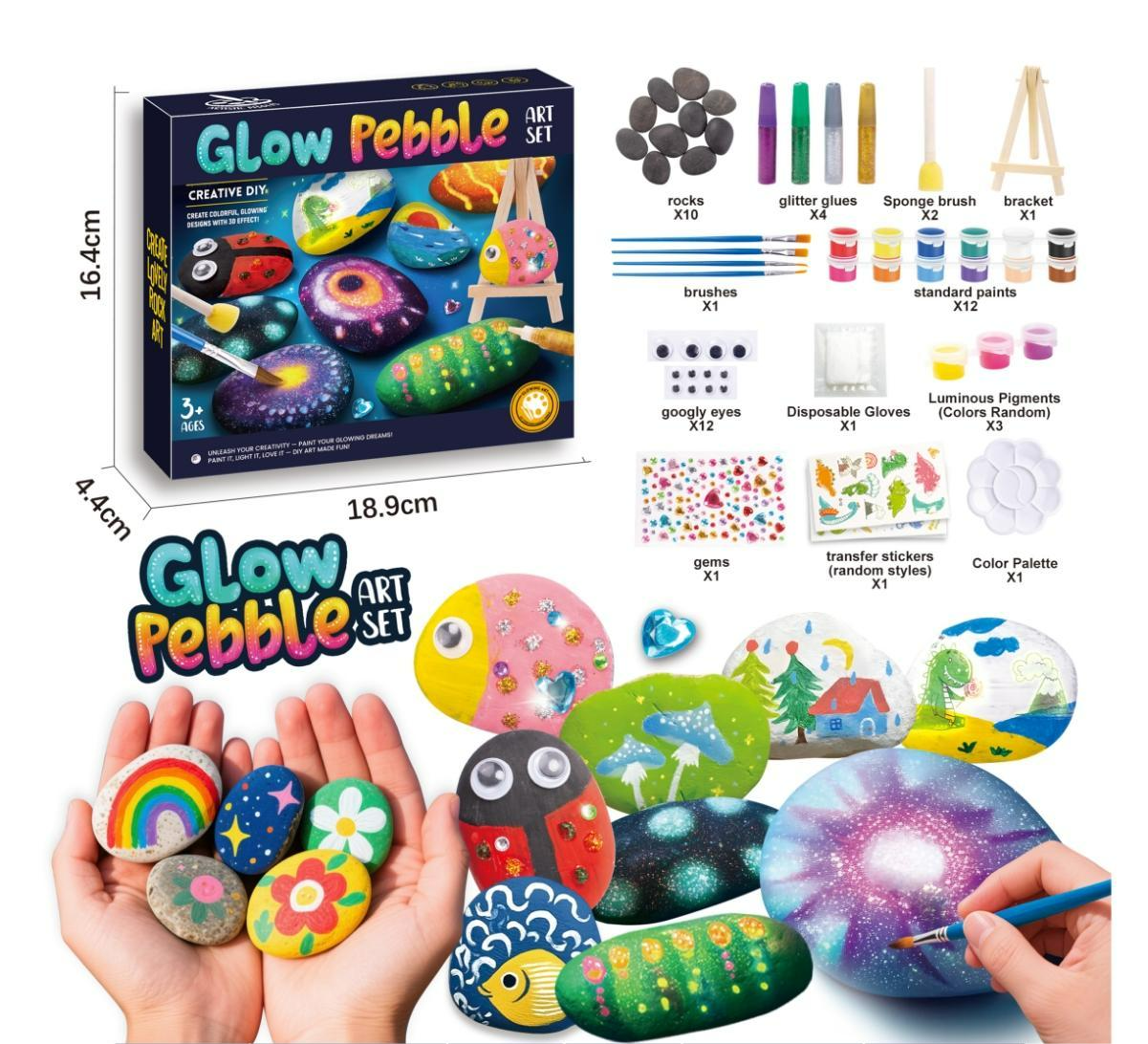 STEM Educational Toys Glow in the Dark Rock Painting DIY Box Craft Kit Drawing Toys Set for Ages 2-13 Unisex