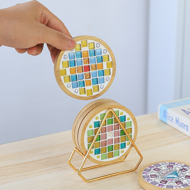 Mosaic Coaster DIY Creative Craft Kit Bamboo/Rattan/Plant Stalks Material New Year Festival Handmade Activity