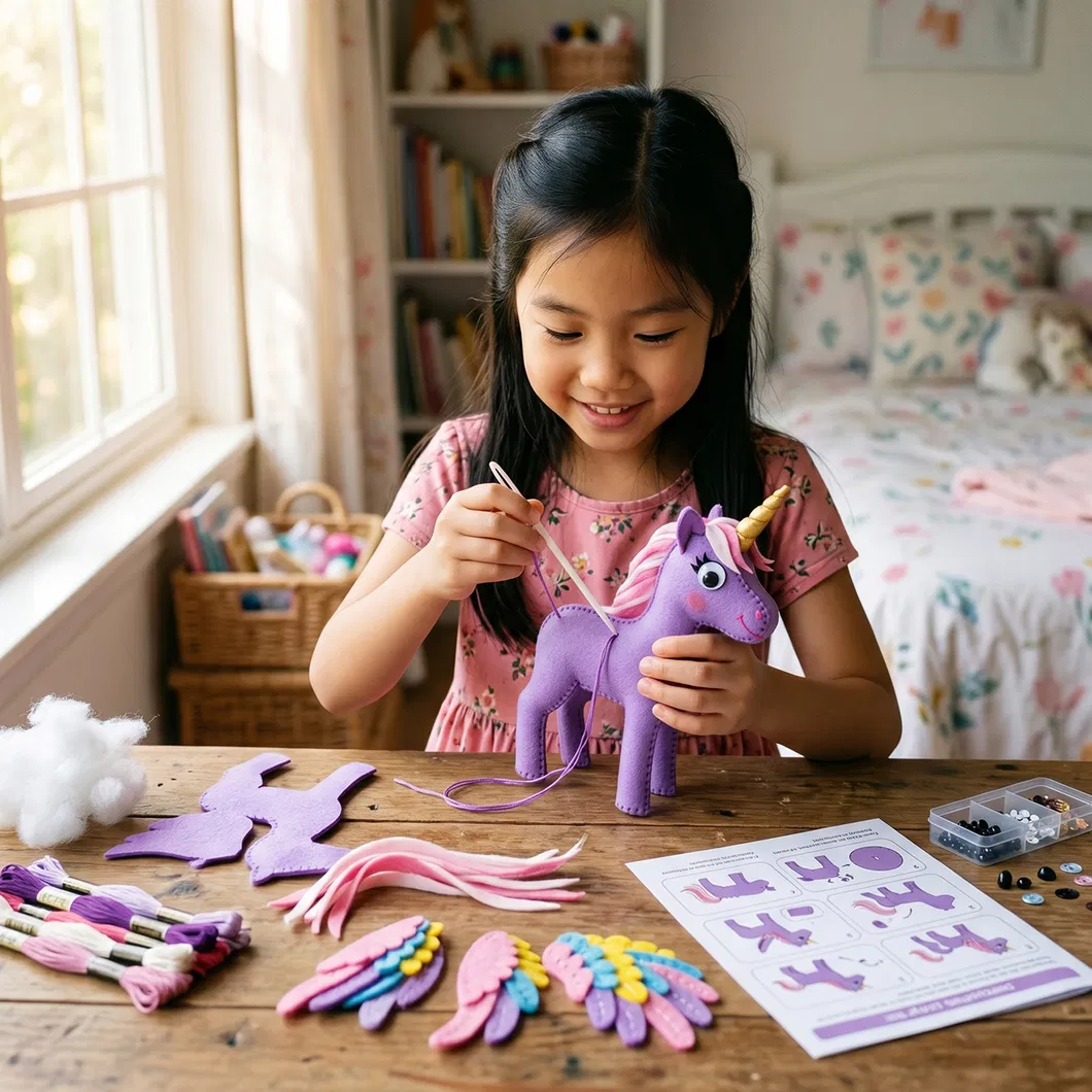 DIY Purple Unicorn with Rainbow Wings Kids Sewing Kit Craft Set