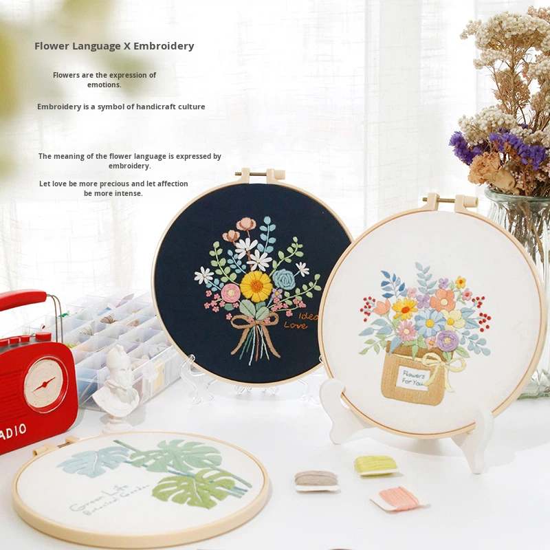Diy Cross Stitch Hand Embroidery Kit Sets Flower for Beginner Handmade Linen Gift DIY Kit