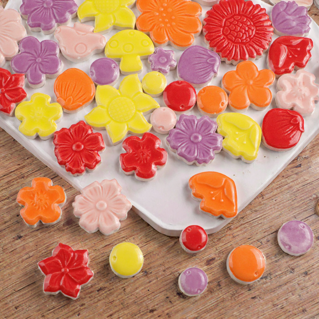Buenoarte Modern Classic Ceramic Flower Mosaic Tiles 6mm Thick DIY Craft Kit for Pool &amp; Garden Outdoor Step Stone Decoration