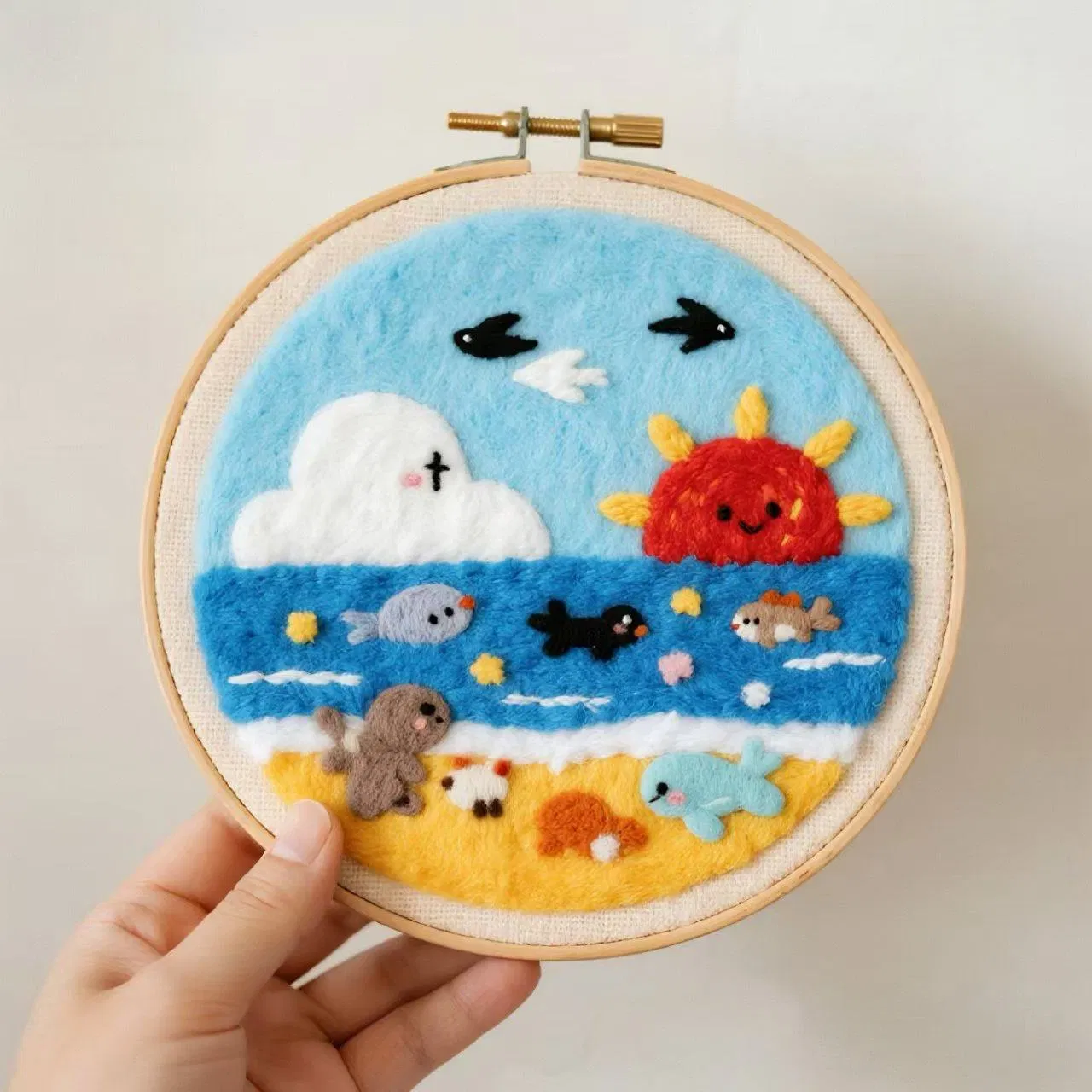 DIY Wool Needle Felt Painting Embroidery Kit Farm Pattern Canvas Support Base for Beginners