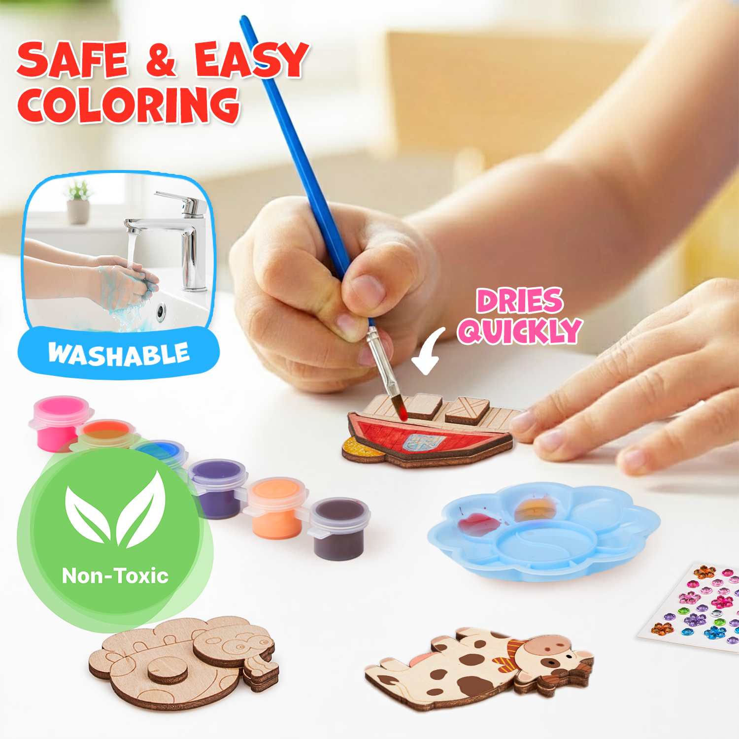 Joycat Educational Toys Wooden Art Craft Supplies Painting Kit DIY Wooden Magnet for Boys Girls Easter Crafts Gifts Toys Goodie
