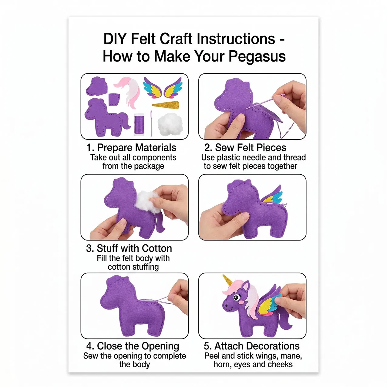 DIY Purple Unicorn with Rainbow Wings Kids Sewing Kit Craft Set