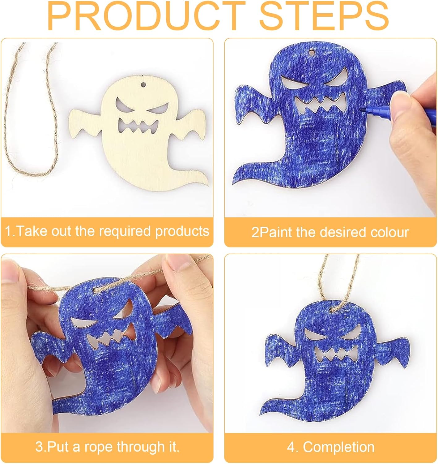 Eco-Friendly Halloween Wooden Painting Craft Kit DIY Hanging Ornaments Set for Kids Party Decorations Unfinished Wood Crafts