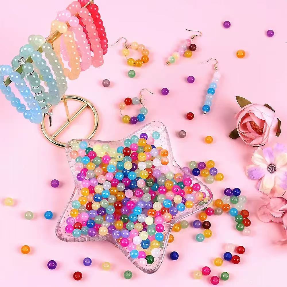 1700 Pieces 8mm 48 Colors Glass Beads Pretty Glitter Glass Beads Kits DIY Bracelets Adults Children's Jewelry Making Toys
