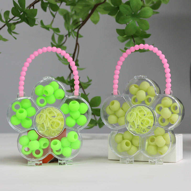 Flower Design Colorful Pony Mini Size Silicone Hair Beads DIY Craft Kit with Rubber Band for Girls Braids Accessories