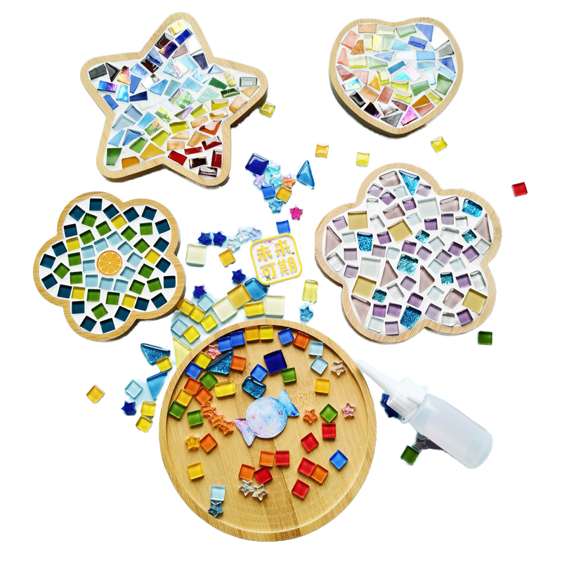 Mosaic Kit Wooden Coaster Mixed Colors Mosaic Glass Pieces DIY Crafts Material Glass Mosaic Tiles for Coaster