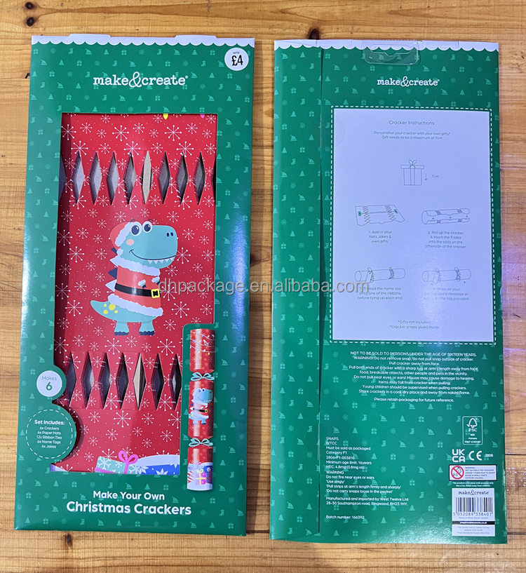 Factory Supply Eco Friendly Handicraft DIY Christmas Cracker Kit with Personalized Customized Paper Decorations 12 Inch 6 Pack