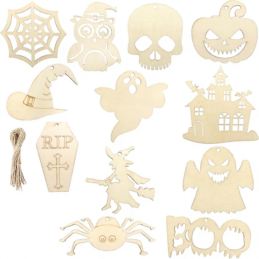 Eco-Friendly Halloween Wooden Painting Craft Kit DIY Hanging Ornaments Set for Kids Party Decorations Unfinished Wood Crafts