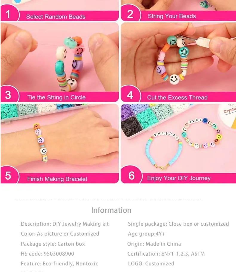 Clay Polymer Beads Flat Round Spacer Heishi Craft Kit