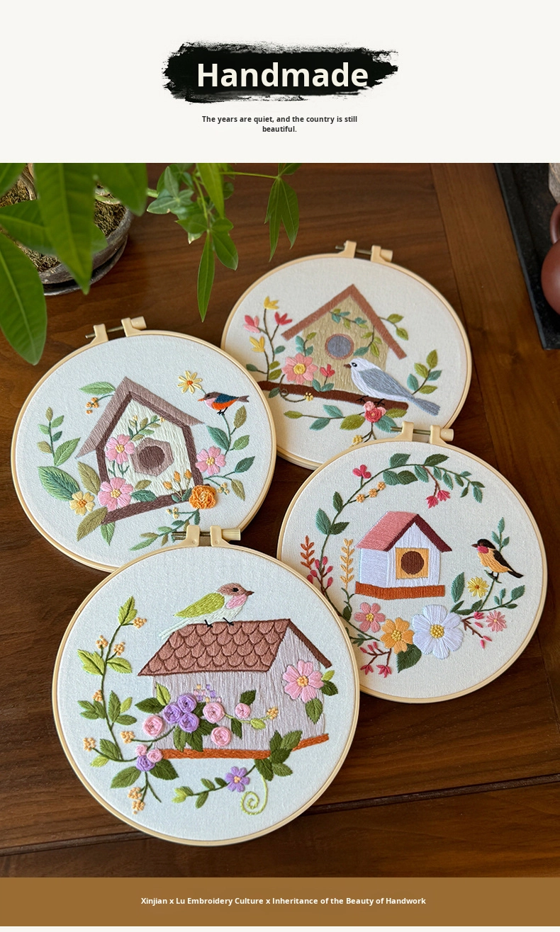 DIY Embroidery Kits Eco-Friendly Flower Bird Cross Stitch Pattern Home Hanging Painting Sewing Kit with Handmade Embroidery