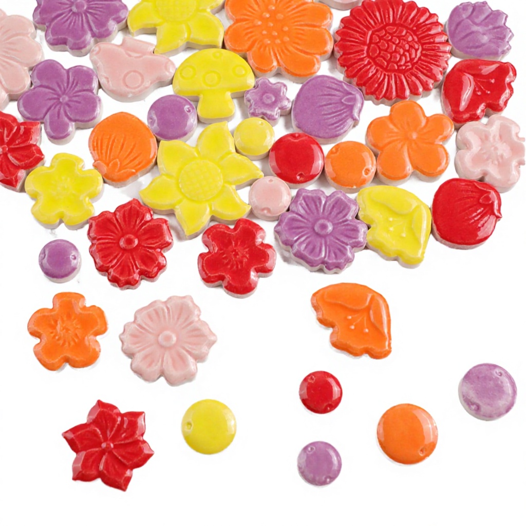 Buenoarte Modern Classic Ceramic Flower Mosaic Tiles 6mm Thick DIY Craft Kit for Pool &amp; Garden Outdoor Step Stone Decoration