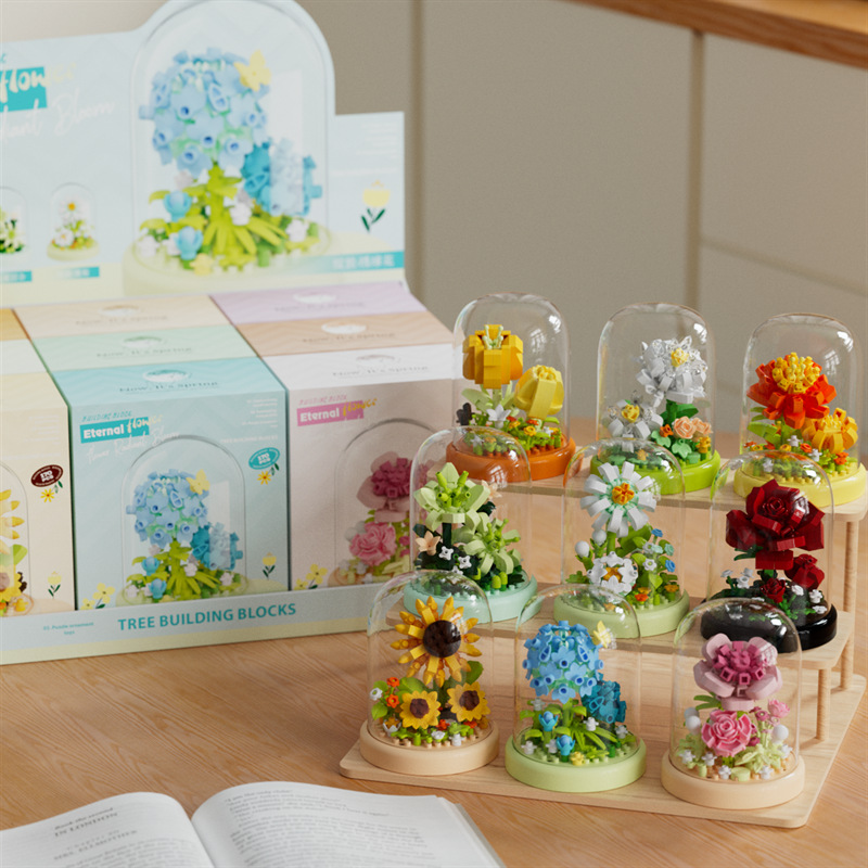 Mini Flower Bouquet Building Blocks Set DIY Model Kit 3D Small Desk Decoration Craft Gift for Women Girls