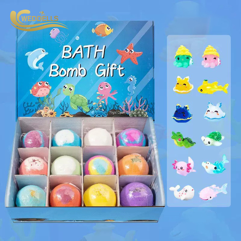 Private Label Kids Bath Bombs Gift Sets Organic Natural, Custom Vegan Bath Bomb With Toys For Kids, Colorful Bubble Bath Fizzies