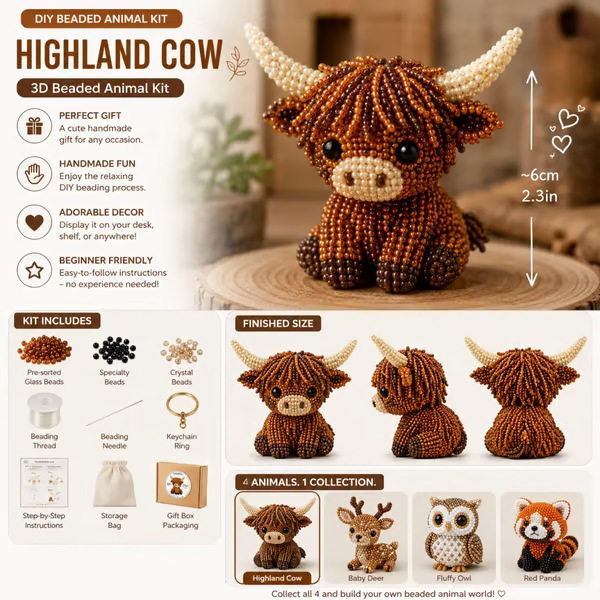 DIY 3D Animal Beads Craft Kit Handmade Educational Arts and Crafts Toy Creative Beading Set for Kids Gift