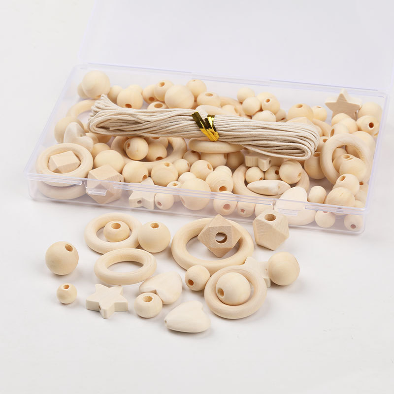 Natural Raw Wood Bead Set Assorted Wooden Beads Box Kit for DIY Jewelry Craft and Home Decoration