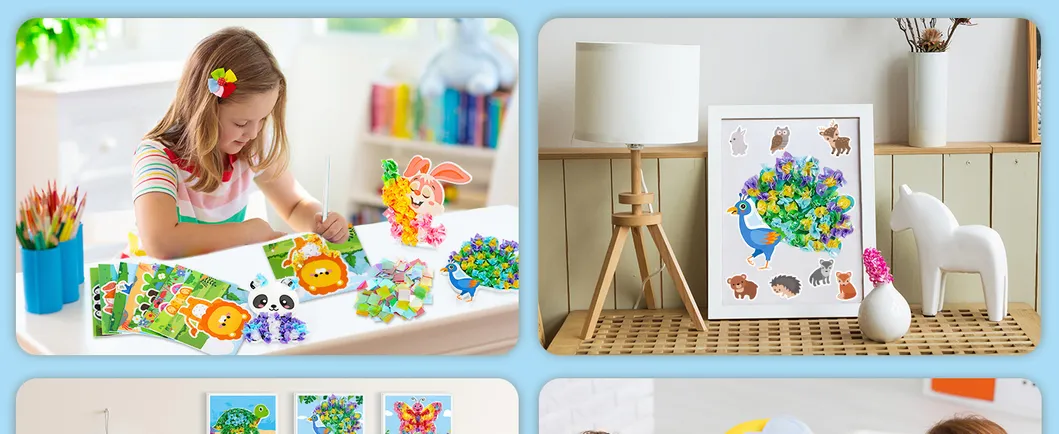 Poke-in Craft and Art Kit for Kids Animal Theme No-Mess Fabric Sewing Art