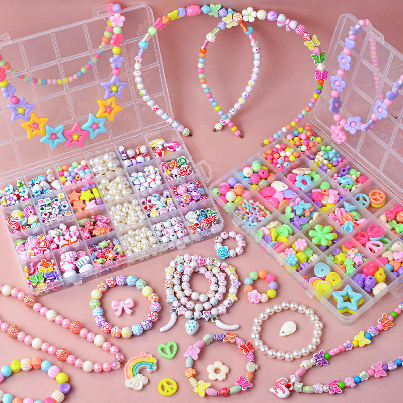 Kids Beaded Craft Kit for Girls Colorful Acrylic Beads DIY Bracelet and Necklace Making Set for Creative Play and Birthday Gifts