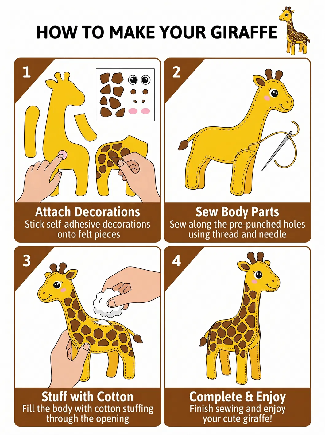 Kids DIY Giraffe Felt Sewing Kit Mini Portable Travel Craft Ages 7+