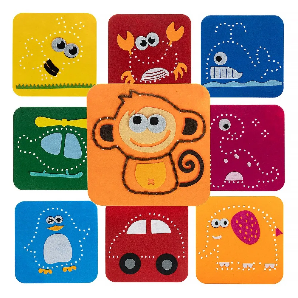 Preschool Montessori Embroidery Sewing Kit for Kids Craft Kit Gift for Girls Boys Ages 3 Above Plushy Animal DIY Material