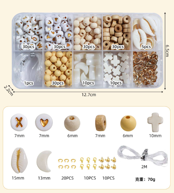 Neutral Tone Beads Jewelry Making Kit, Mixed Shapes Acrylic &amp; Shell Beads for Handmade Bracelets
