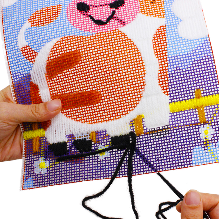 Long Stitch Needlepoint Embroidery Kit-Cow Animal Nature Theme Wall Hanger DIY Yarn Craft Kit GLST Brand Polyester Wooden